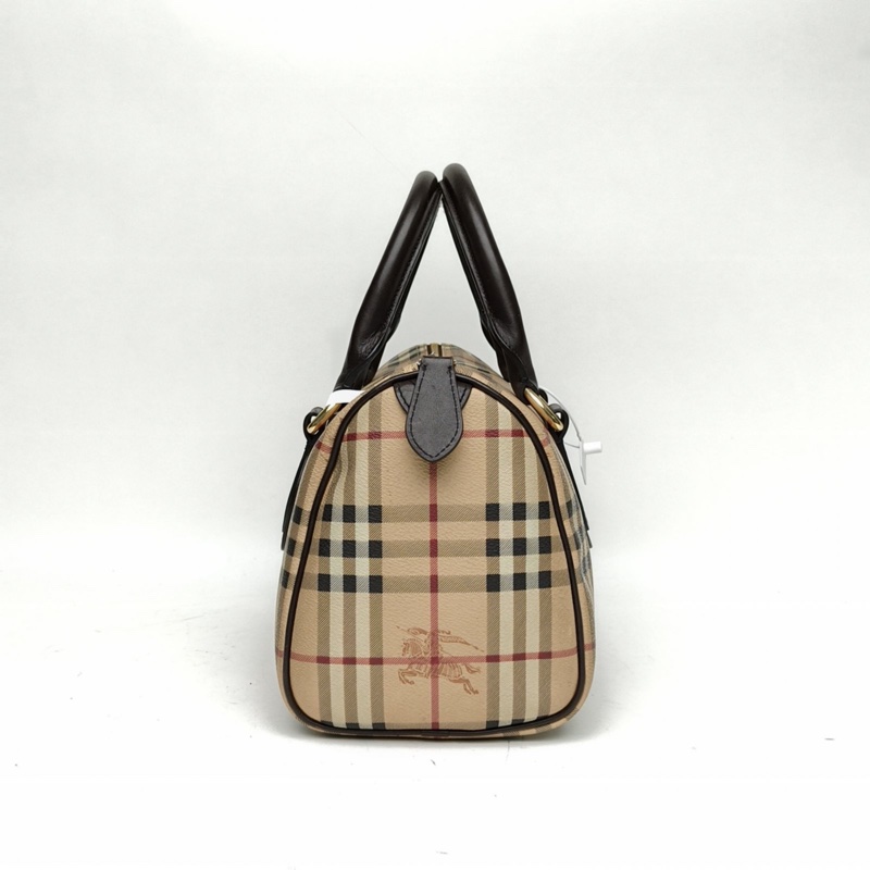 Burberry 巴寶莉格子PVC中古戰馬波士頓手提包-1