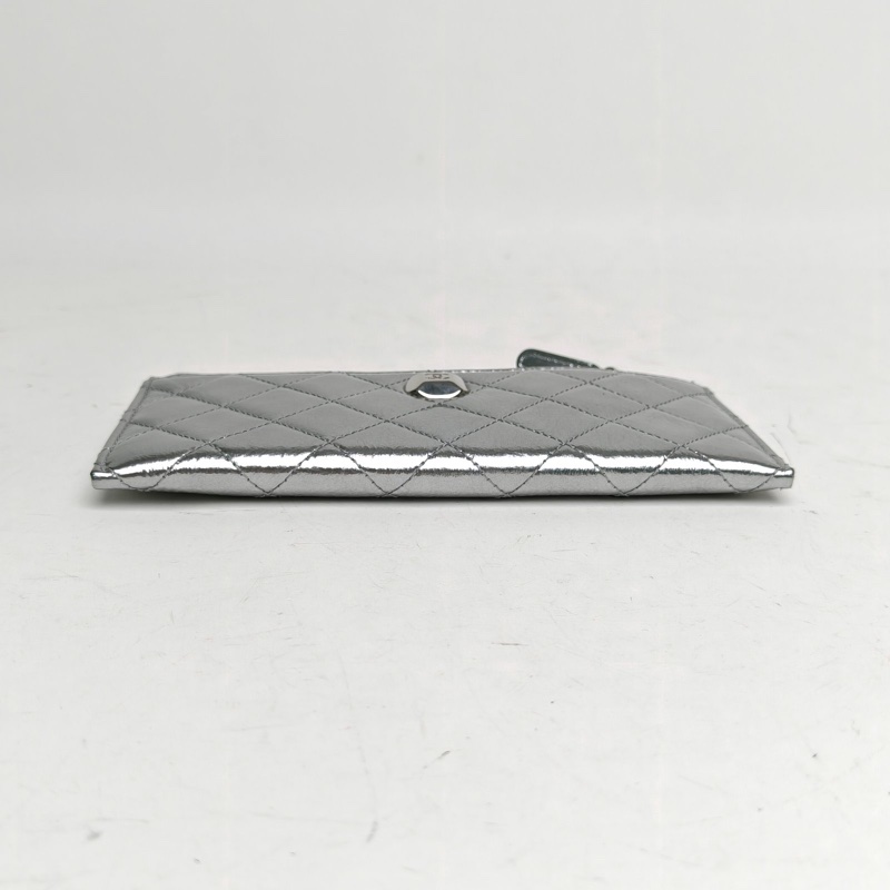 CHANEL 銀色牛皮25開銀扣菱格紋長款錢包-3