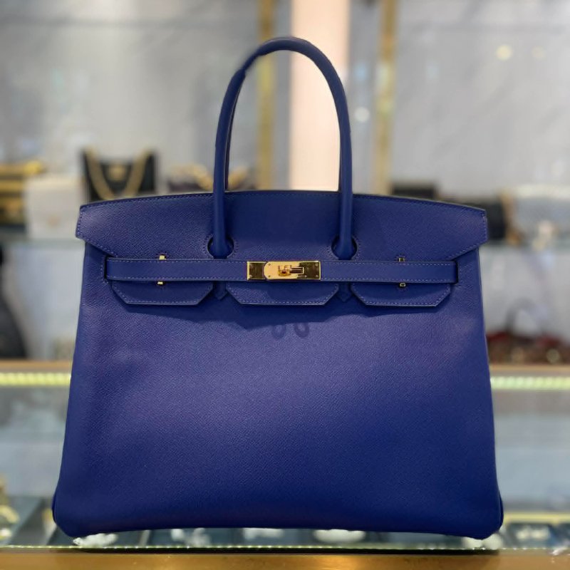 HERMES Epsom 柏金35CM 金釦 藍色-0