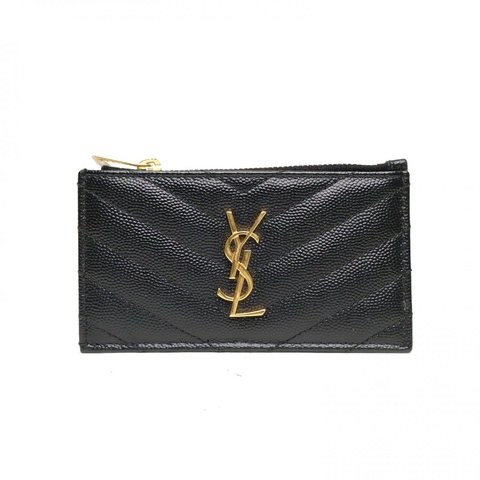 SAINT LAURENT 黑色荔枝牛皮YSLlogo卡包