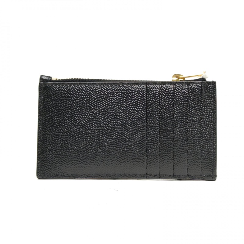 SAINT LAURENT 黑色荔枝牛皮YSLlogo卡包-3