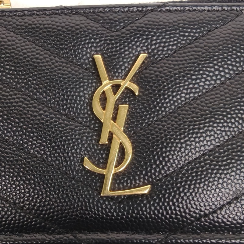 SAINT LAURENT 黑色荔枝牛皮YSLlogo卡包-4