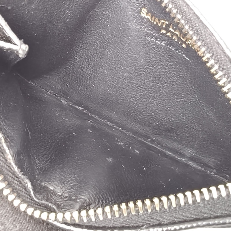 SAINT LAURENT 黑色荔枝牛皮YSLlogo卡包-5