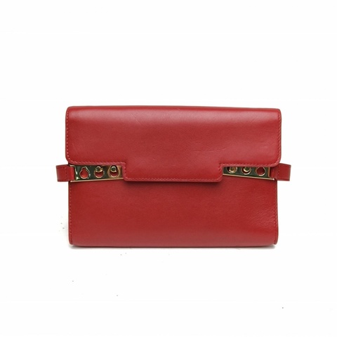DELVAUX 紅色牛皮Tempetewoc鏈條錢包手包