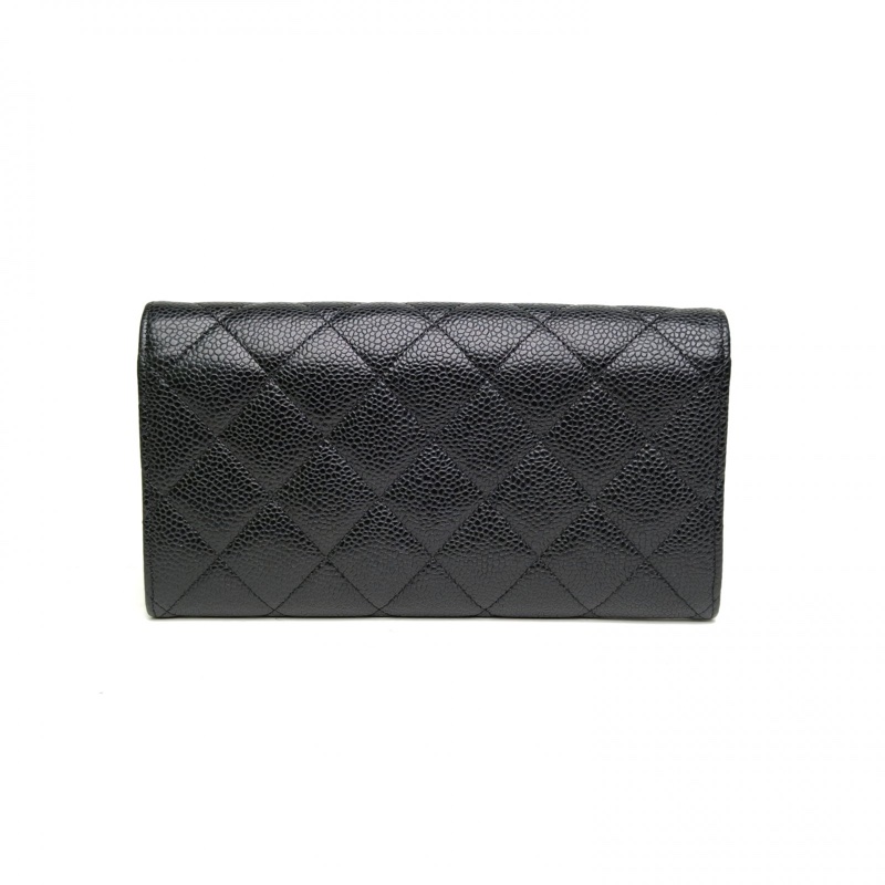 CHANEL 黑色荔枝牛皮22開金扣CF長款錢包-2