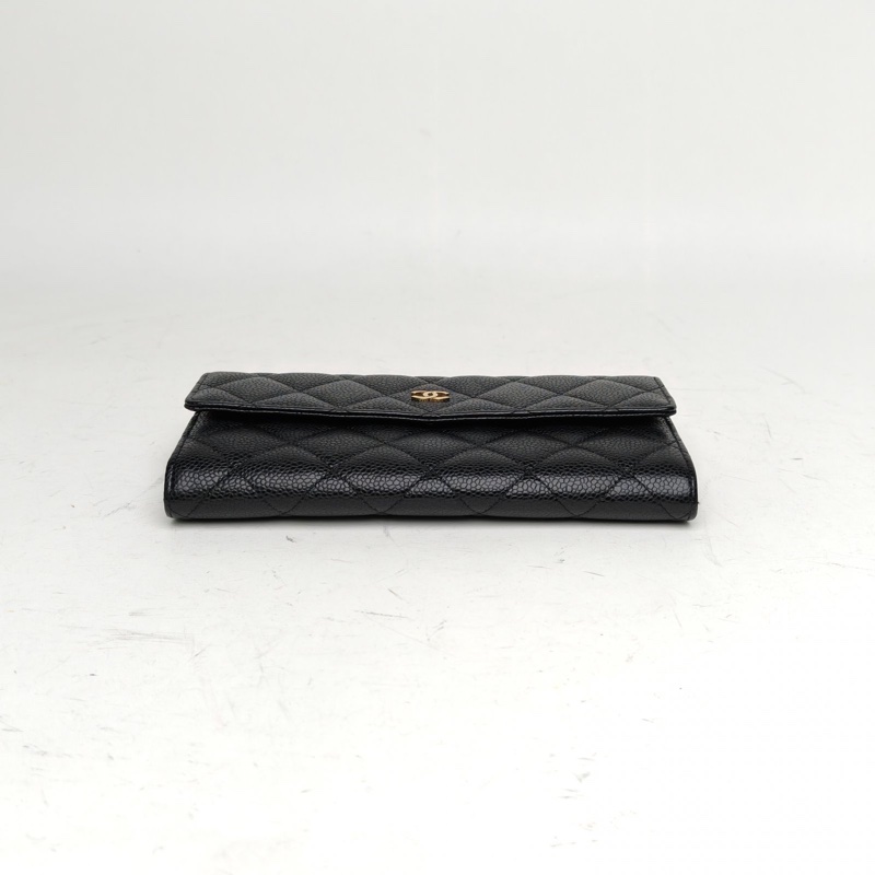 CHANEL 黑色荔枝牛皮22開金扣CF長款錢包-3