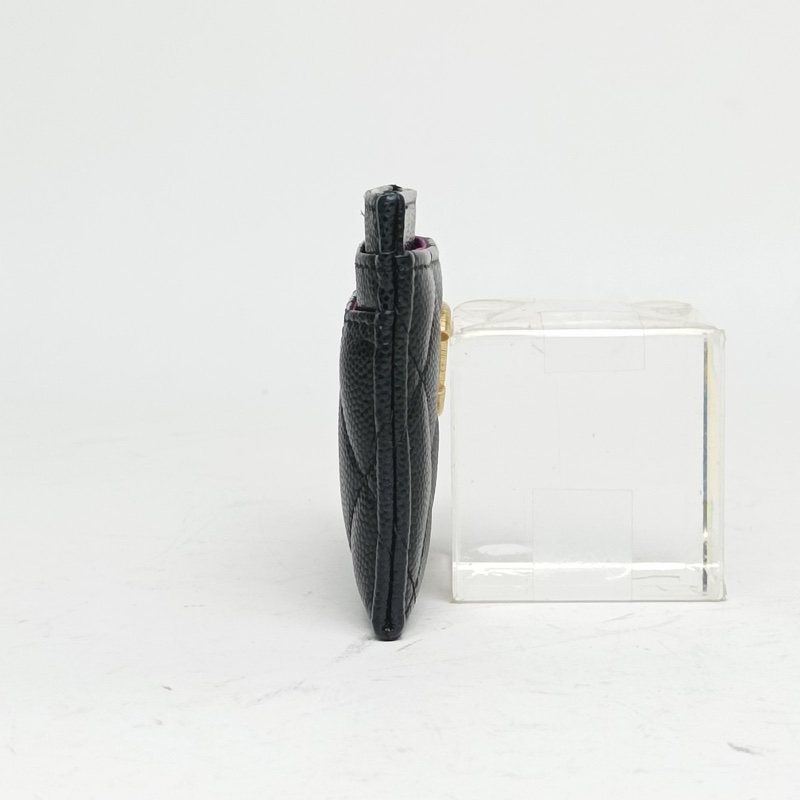 CHANEL 黑色荔枝牛皮鐳射標拉絲金扣黑金卡包-1