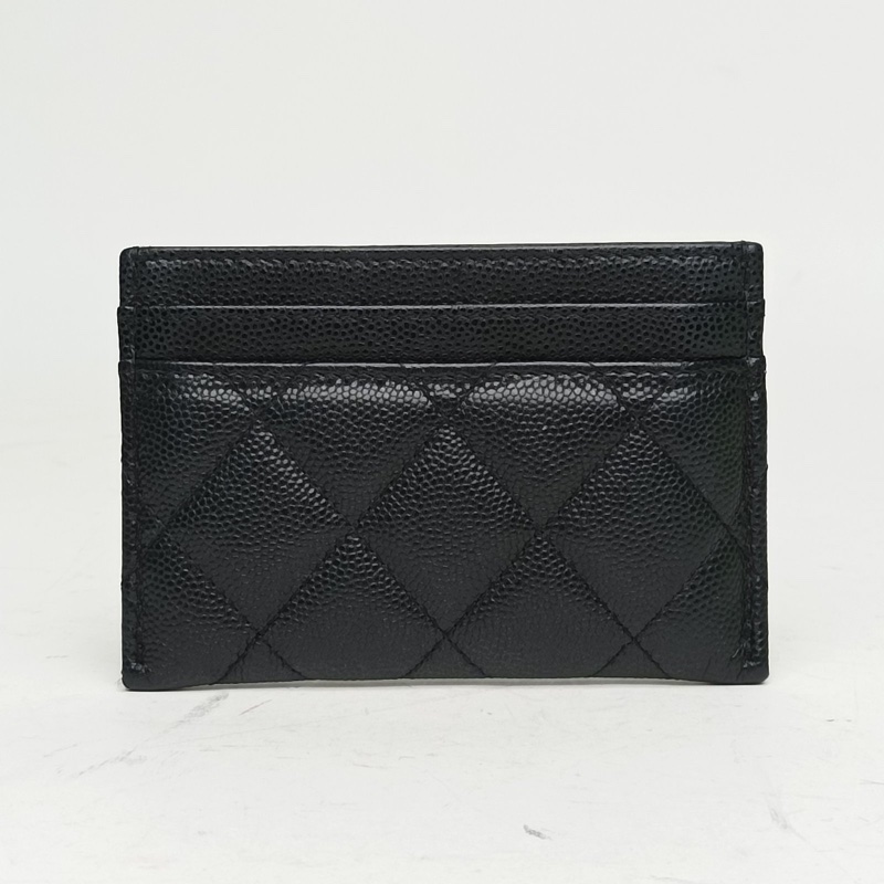 CHANEL 黑色荔枝牛皮鐳射標拉絲金扣黑金卡包-2