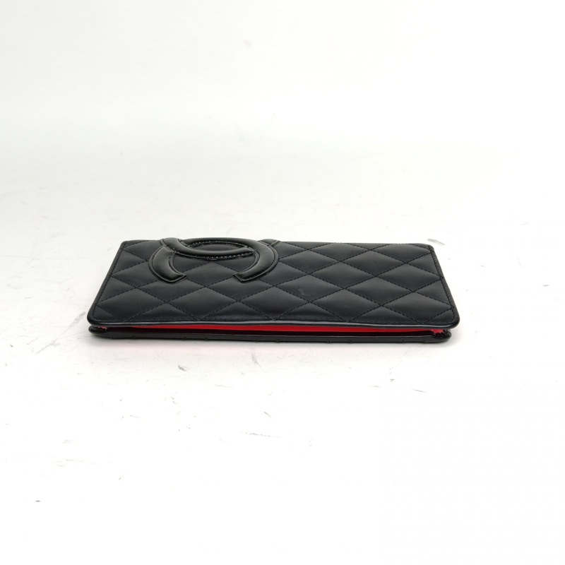 CHANEL 中古康鵬長款翻蓋錢包黑色牛皮18開銀扣-3