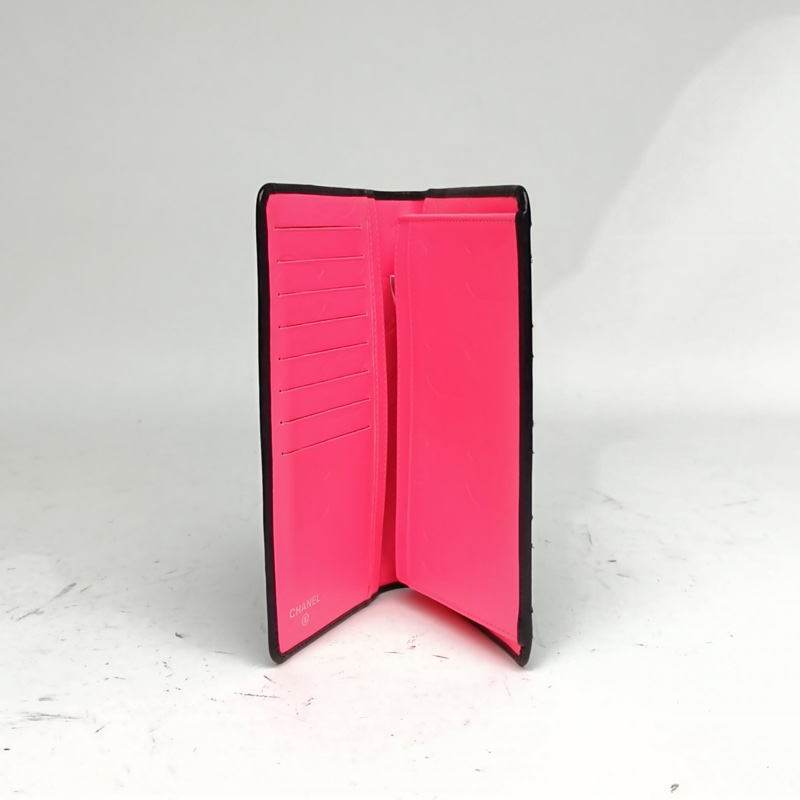 CHANEL 中古康鵬長款翻蓋錢包黑色牛皮18開銀扣-4