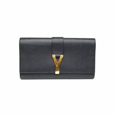 SAINT LAURENT 黑色牛皮Y扣手拿包