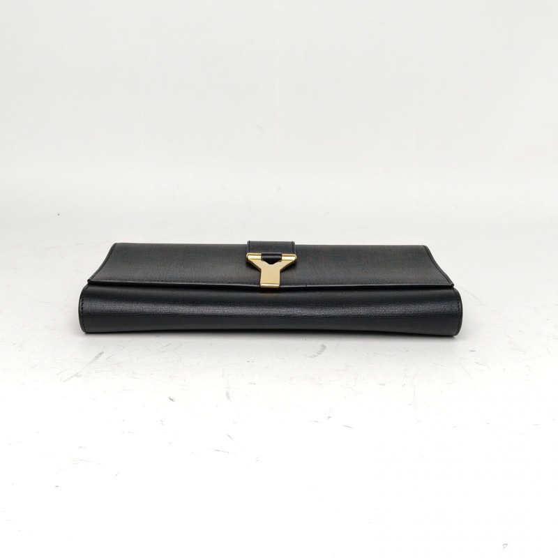 SAINT LAURENT 黑色牛皮Y扣手拿包-3