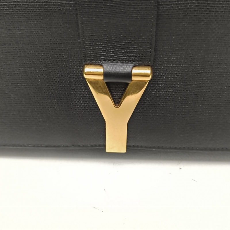 SAINT LAURENT 黑色牛皮Y扣手拿包-4