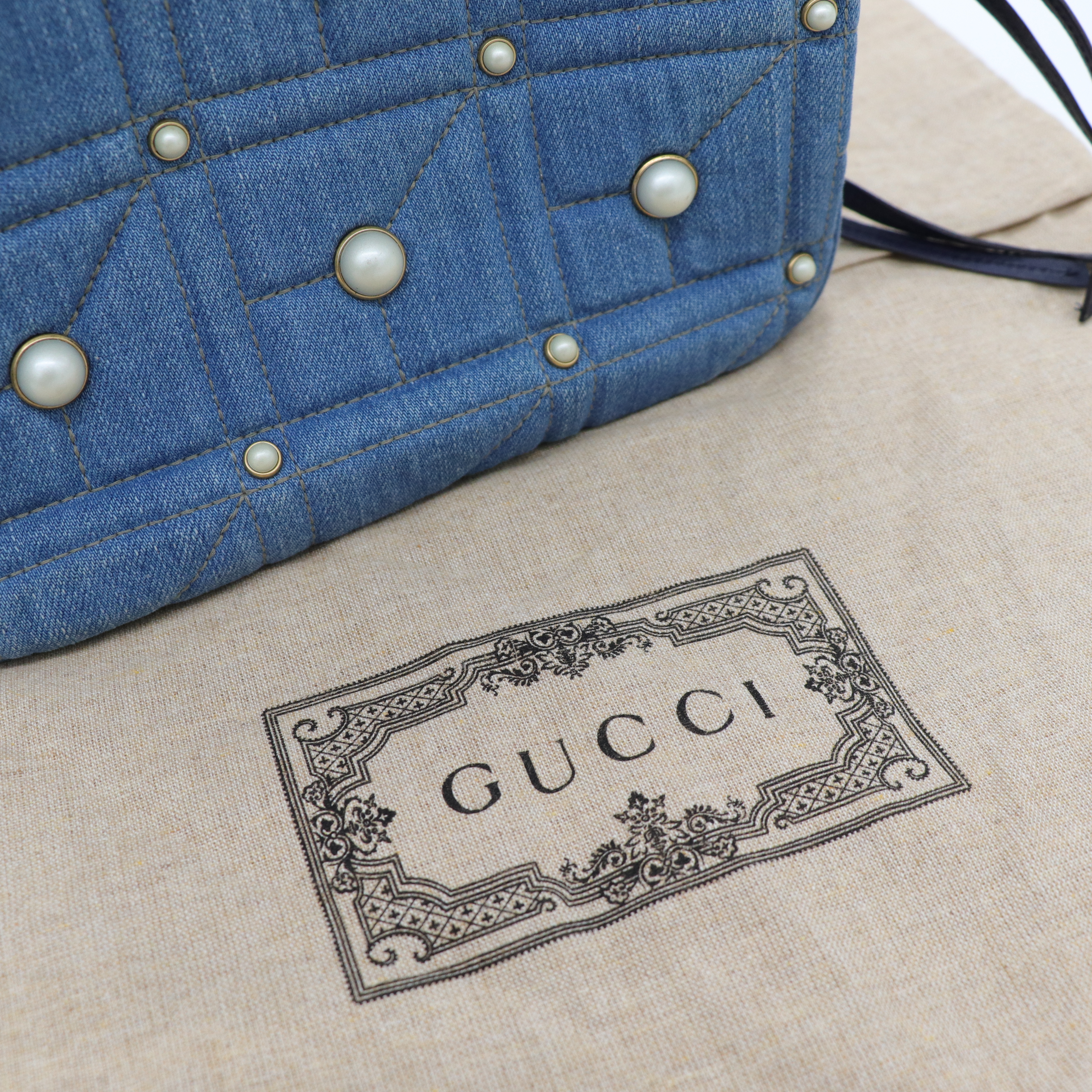 GUCCI 珍珠牛仔後背包-12