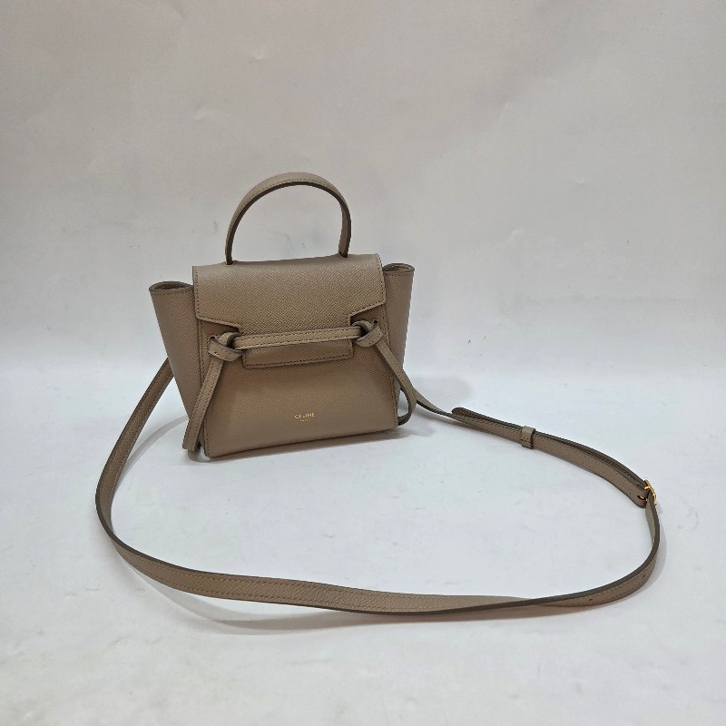 Celine 奶茶牛皮金釦Pico Belt手提肩斜背包-1