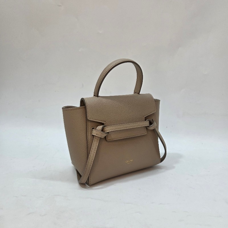 Celine 奶茶牛皮金釦Pico Belt手提肩斜背包-3