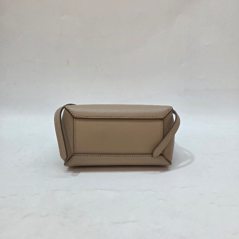 Celine 奶茶牛皮金釦Pico Belt手提肩斜背包-5