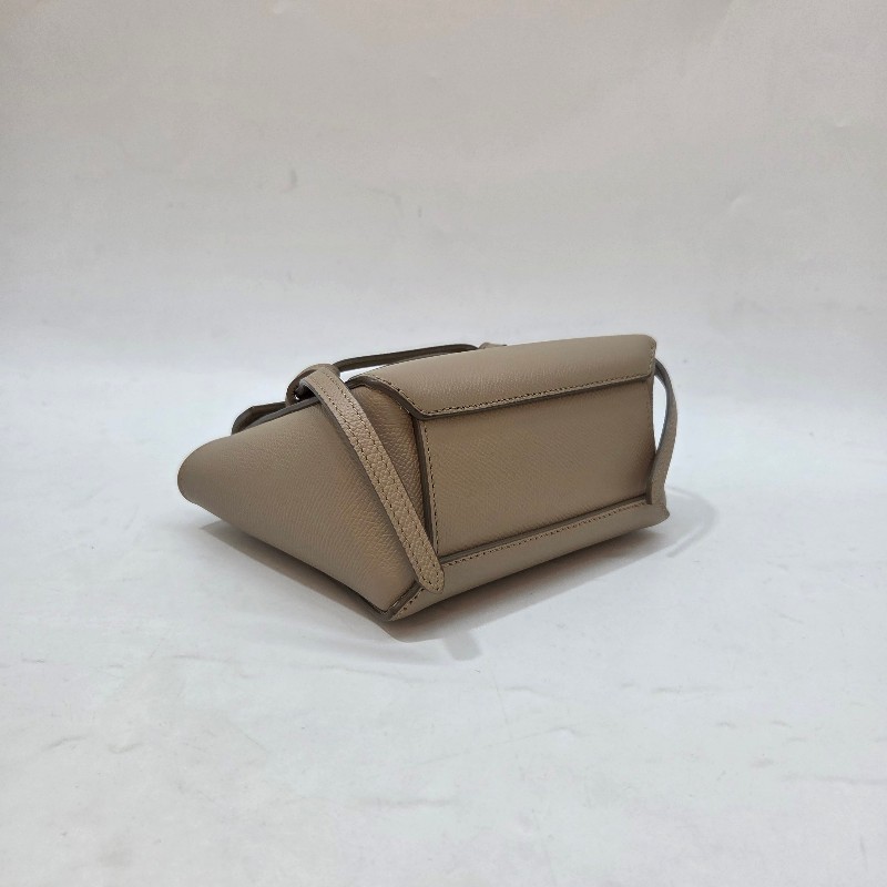Celine 奶茶牛皮金釦Pico Belt手提肩斜背包-6