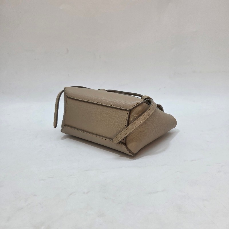 Celine 奶茶牛皮金釦Pico Belt手提肩斜背包-7
