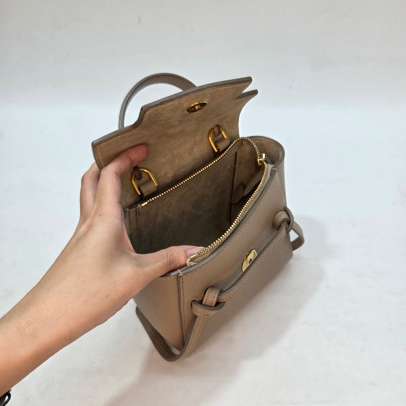 Celine 奶茶牛皮金釦Pico Belt手提肩斜背包-9