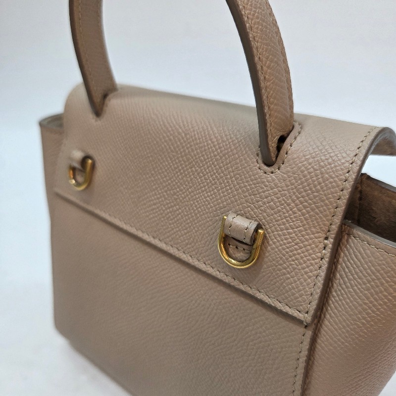 Celine 奶茶牛皮金釦Pico Belt手提肩斜背包-12