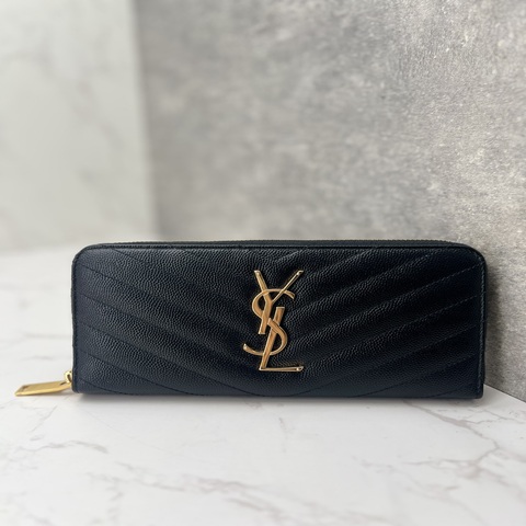 香緹國際精品 YSL 黑金 拉鍊長夾 858