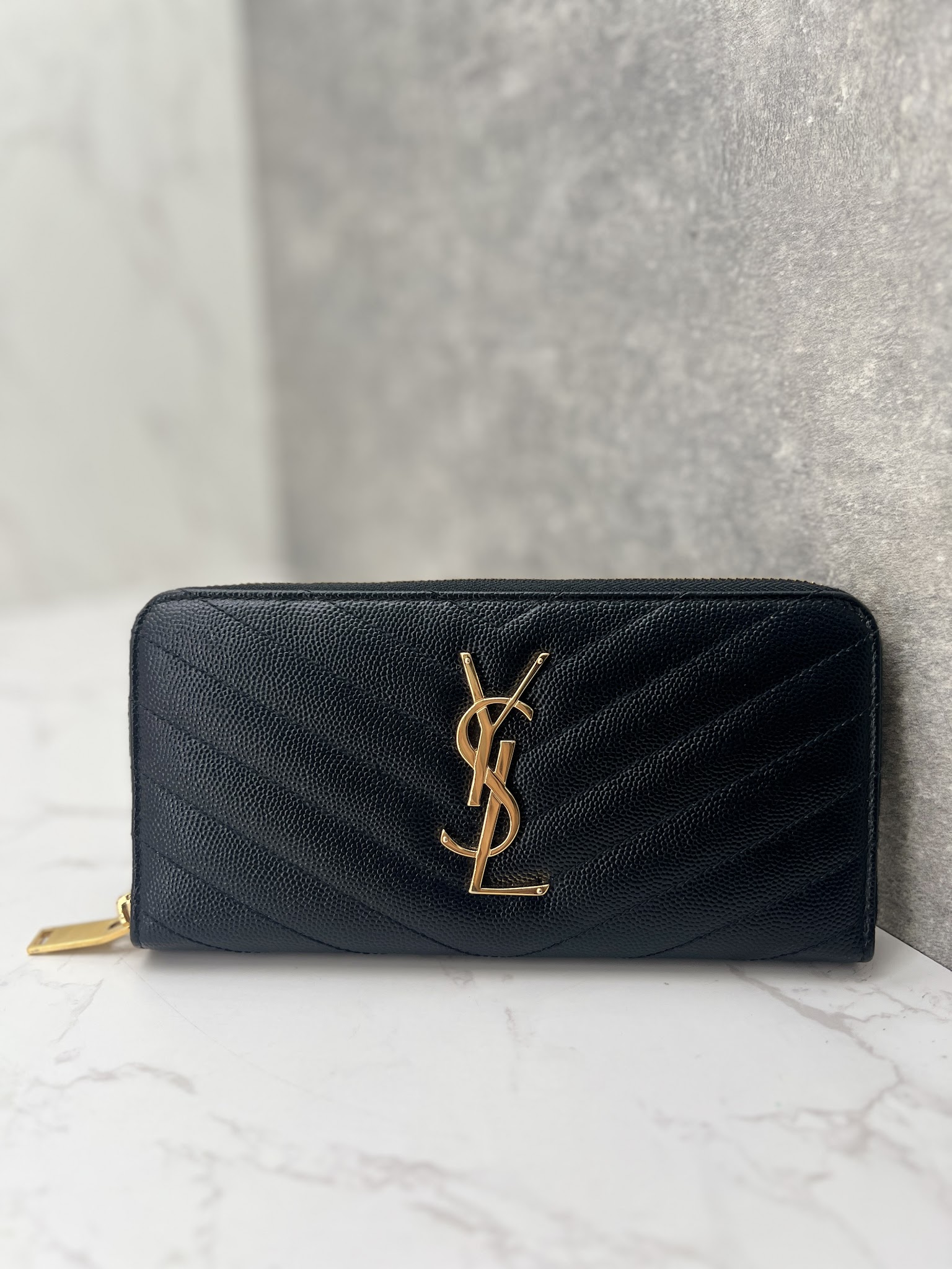 香緹國際精品 YSL 黑金 拉鍊長夾 858-0