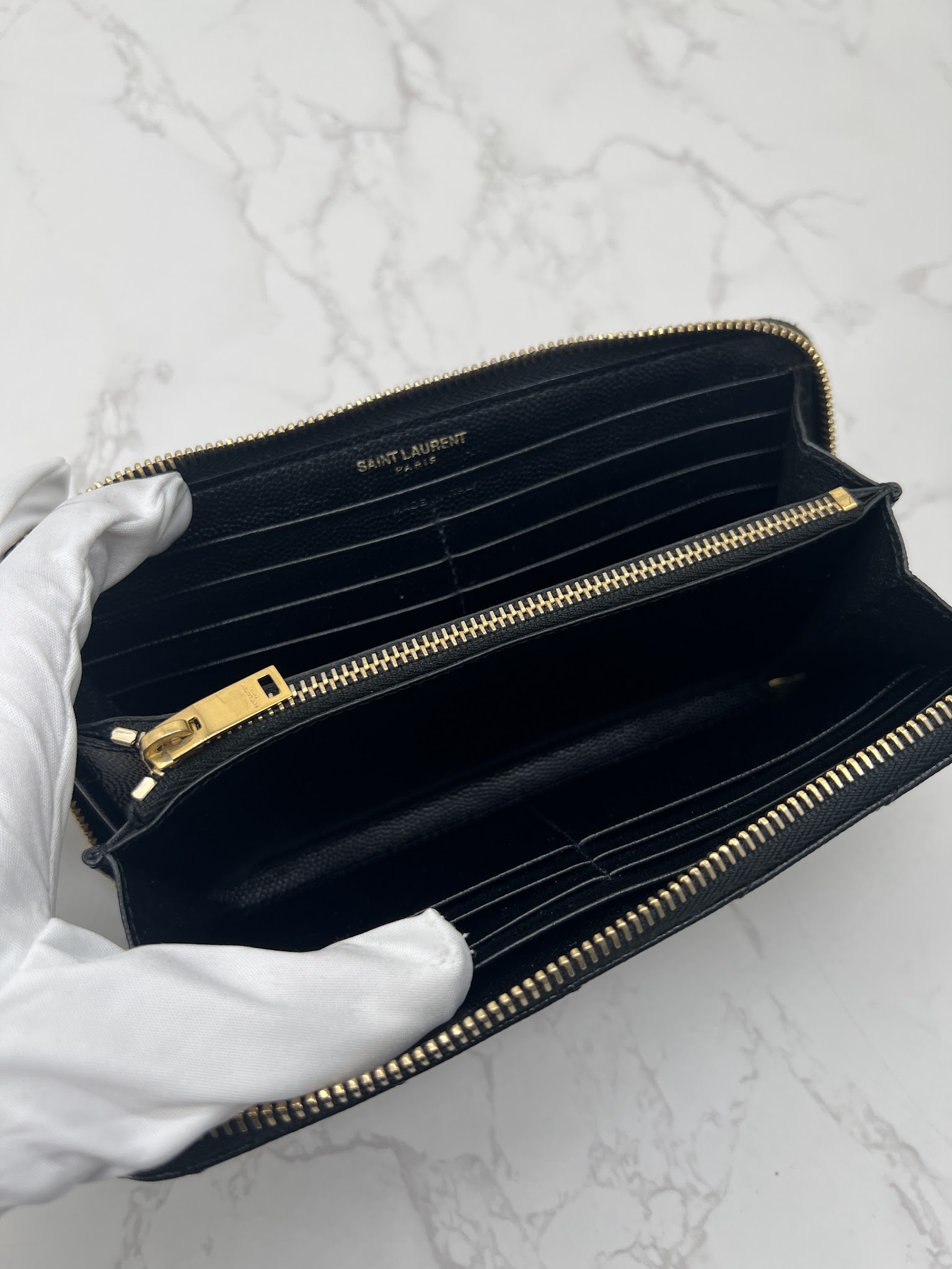 香緹國際精品 YSL 黑金 拉鍊長夾 858-6