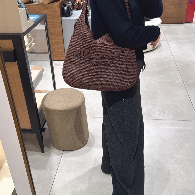 【現貨】COACH Brooklyn 草編包 34 巧克力棕色-0