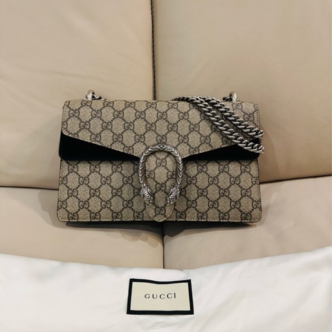 Gucci 古馳 經典黑色老花酒神包/肩背包/中號/95新美品