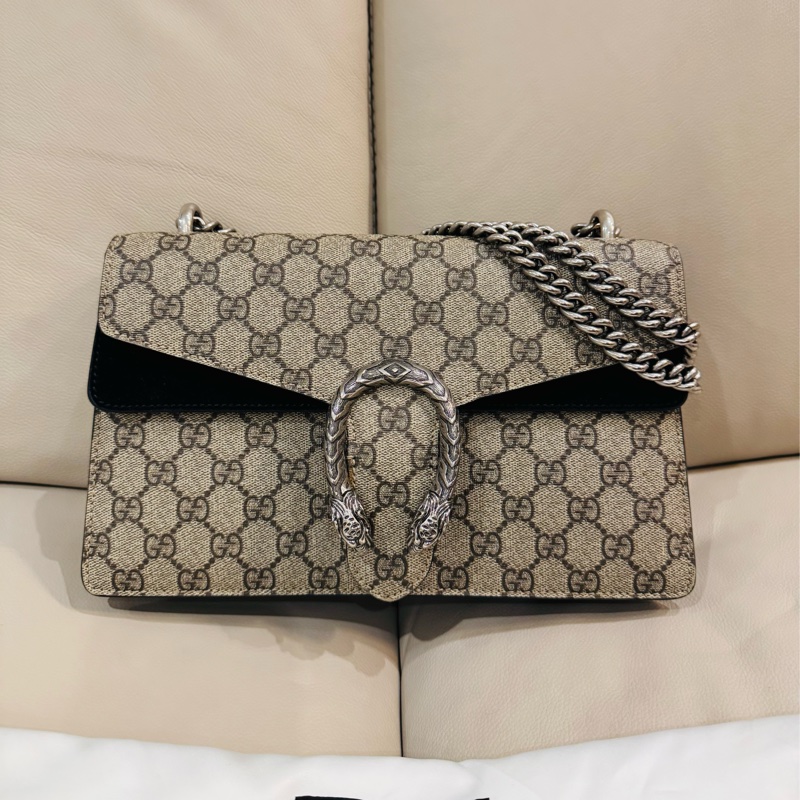 Gucci 古馳 經典黑色老花酒神包/肩背包/中號/95新美品-1