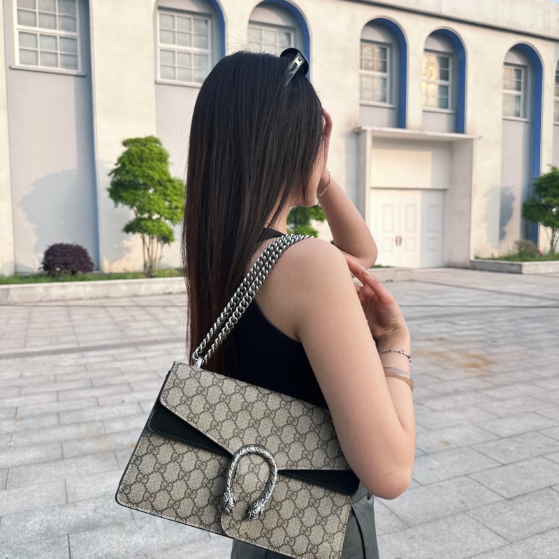 Gucci 古馳 經典黑色老花酒神包/肩背包/中號/95新美品-9