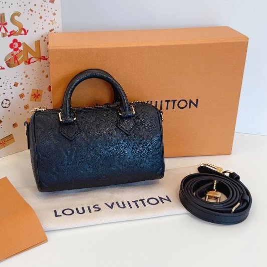 近新品 路易威登/Louis Vuitton 全皮黑色 Speedy nano枕頭包 芯片款-0