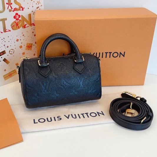 近新品 路易威登/Louis Vuitton 全皮黑色 Speedy nano枕頭包 芯片款-1