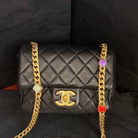 近新品 香奈兒/Chanel 黑金方胖子 滅霸彩寶鏈條包