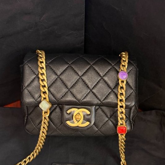 近新品 香奈兒/Chanel 黑金方胖子 滅霸彩寶鏈條包-0