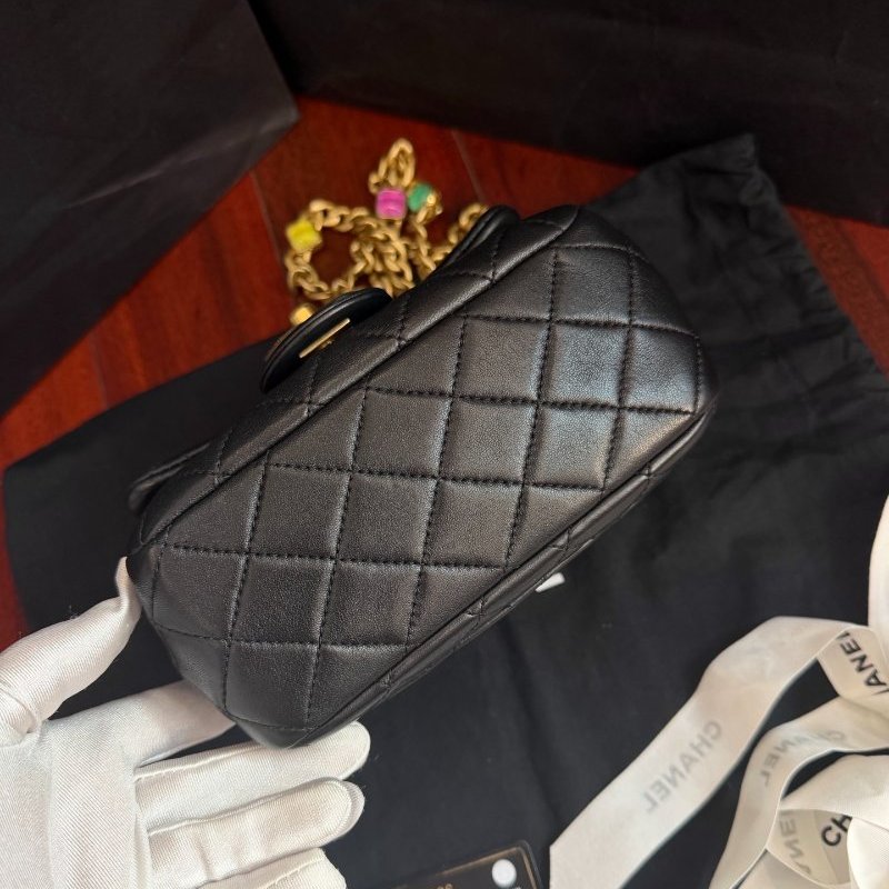 近新品 香奈兒/Chanel 黑金方胖子 滅霸彩寶鏈條包-4