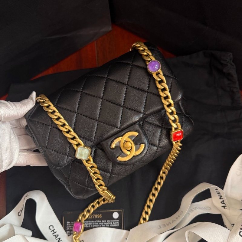 近新品 香奈兒/Chanel 黑金方胖子 滅霸彩寶鏈條包-5