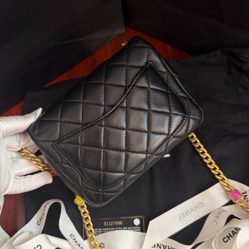 近新品 香奈兒/Chanel 黑金方胖子 滅霸彩寶鏈條包-6