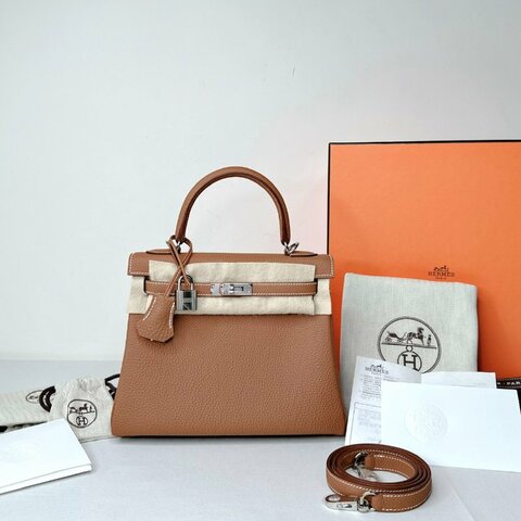 HERMES 全新金棕銀扣Kelly 25