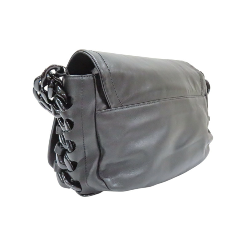 黑色 牛皮 壓克力鍊帶 Modern Chain Rhodoid Flap 肩背包 銀扣【CHANEL 香奈兒】-1