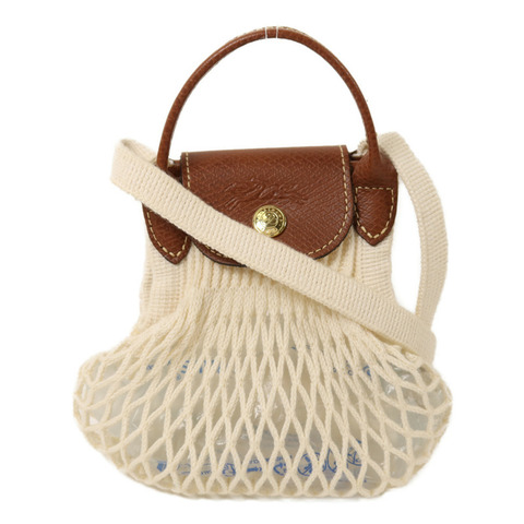 Longchamp 棉質/牛皮皮革Shoulder Bag金扣手挽肩背兩用袋
