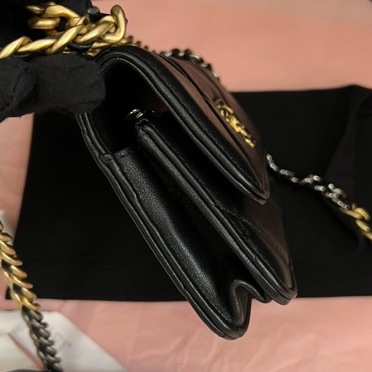 閒置新 香奈兒/Chanel 19Bag Woc羊皮mini金扣金銀鏈條包-2