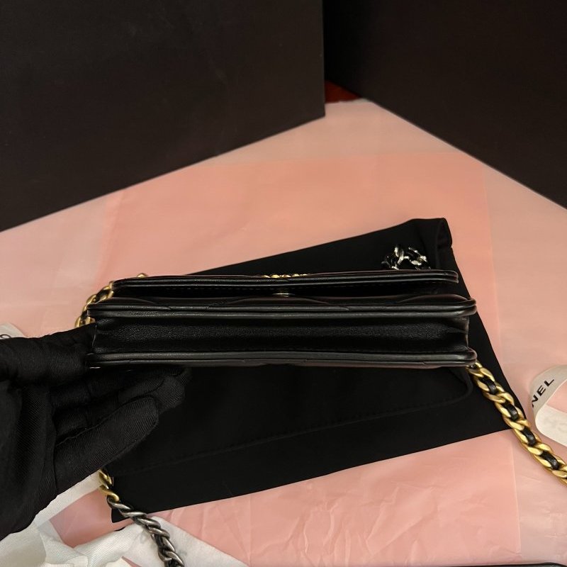 閒置新 香奈兒/Chanel 19Bag Woc羊皮mini金扣金銀鏈條包-3