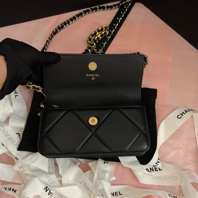 閒置新 香奈兒/Chanel 19Bag Woc羊皮mini金扣金銀鏈條包-4