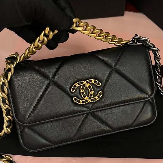 閒置新 香奈兒/Chanel 19Bag Woc羊皮mini金扣金銀鏈條包-5