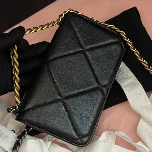 閒置新 香奈兒/Chanel 19Bag Woc羊皮mini金扣金銀鏈條包-6