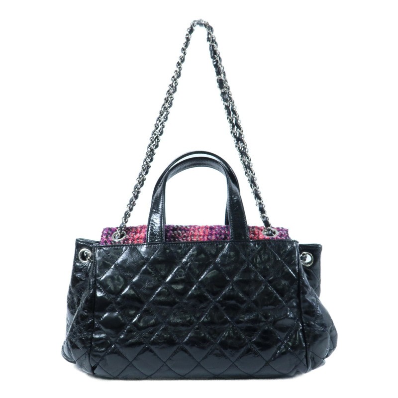 CHANEL 牛皮皮革/Tweed Portobello Tote銀扣鏈帶手挽肩背兩用袋-1
