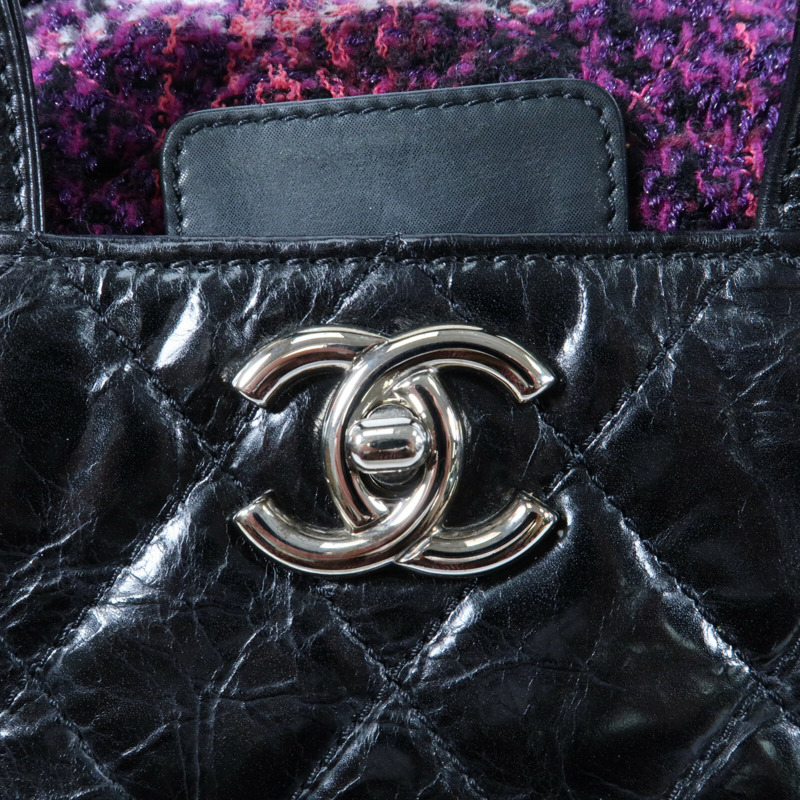 CHANEL 牛皮皮革/Tweed Portobello Tote銀扣鏈帶手挽肩背兩用袋-9