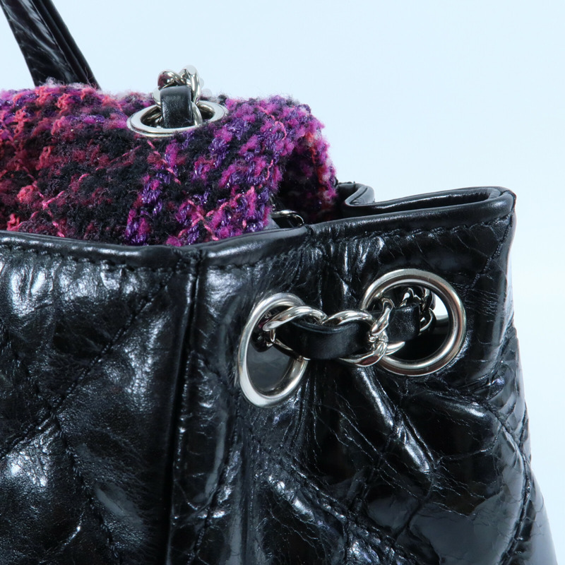CHANEL 牛皮皮革/Tweed Portobello Tote銀扣鏈帶手挽肩背兩用袋-10
